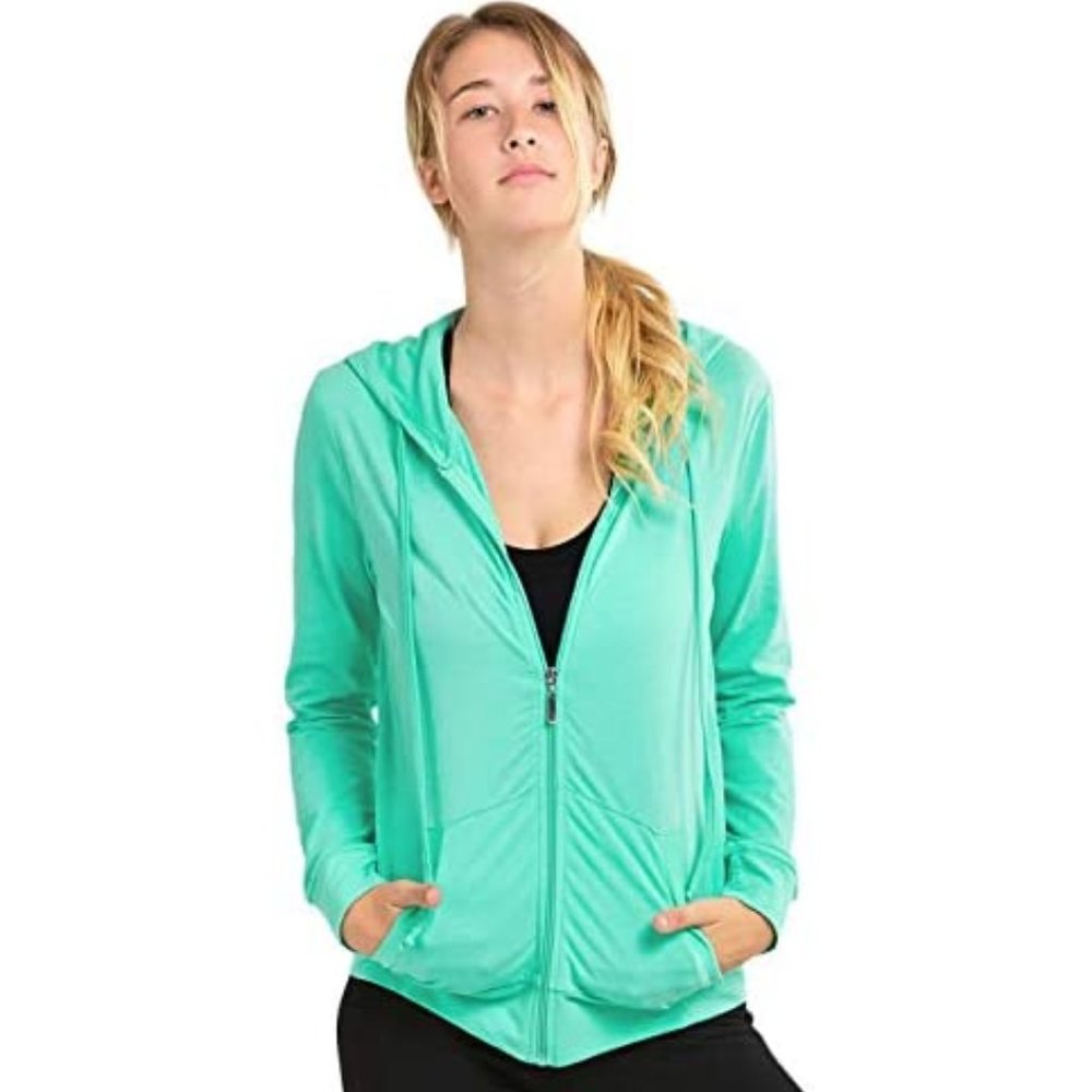 Women's Thin Cotton Zip Up Hoodie Jacket Mint